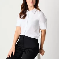 Liz Claiborne Womens Short Sleeve Regular Fit Button-Down Shirt