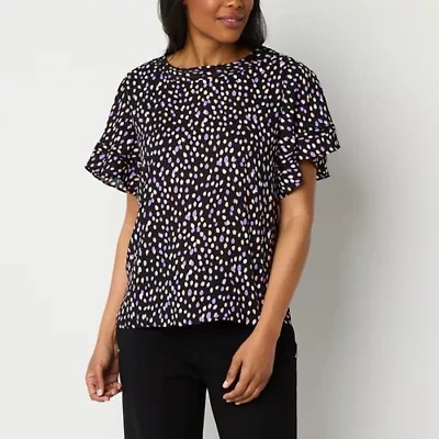 Liz Claiborne Womens Round Neck Short Sleeve Blouse