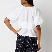 Liz Claiborne Womens Round Neck Short Sleeve Blouse