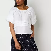 Liz Claiborne Womens Round Neck Short Sleeve Blouse