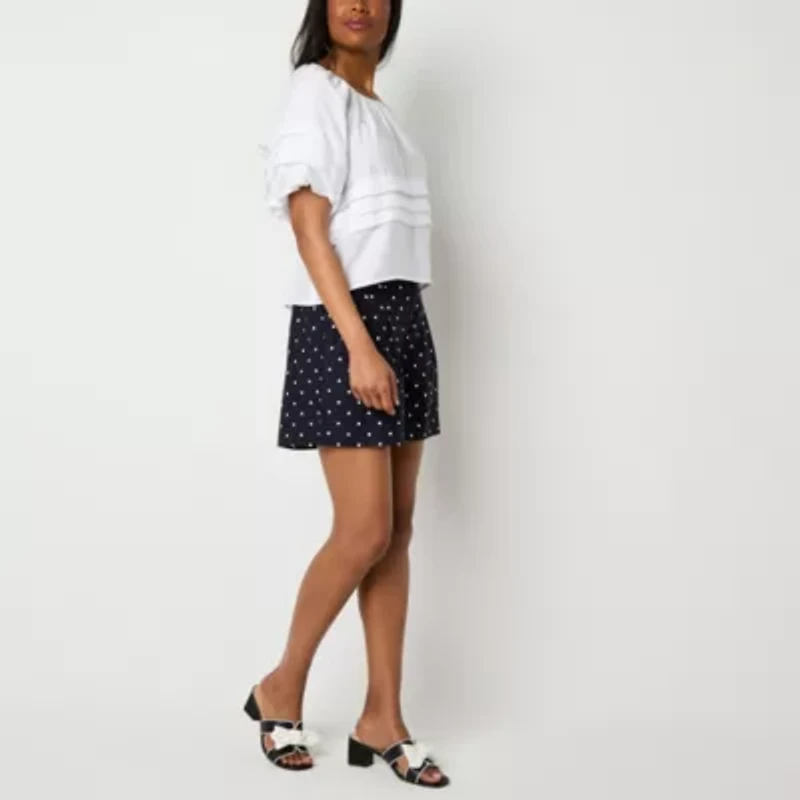 Liz Claiborne Womens Round Neck Short Sleeve Blouse