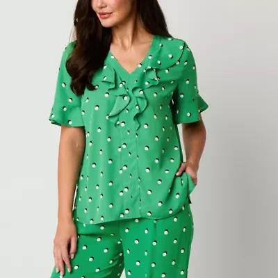 Liz Claiborne Womens V Neck Short Sleeve Blouse