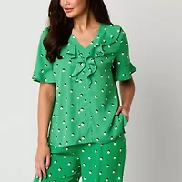 Liz Claiborne Womens V Neck Short Sleeve Blouse