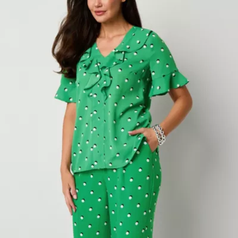 Liz Claiborne Womens V Neck Short Sleeve Blouse