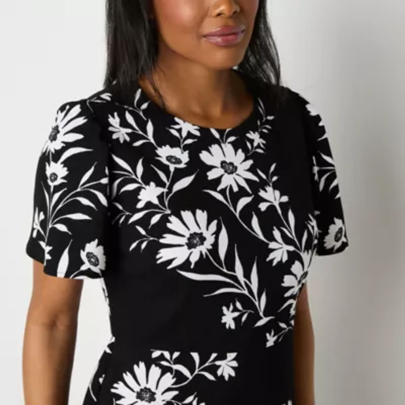 Liz Claiborne Womens Short Sleeve Floral Sheath Dress