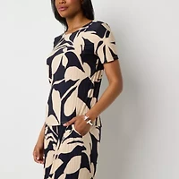 Liz Claiborne Womens Round Neck Short Sleeve Blouse