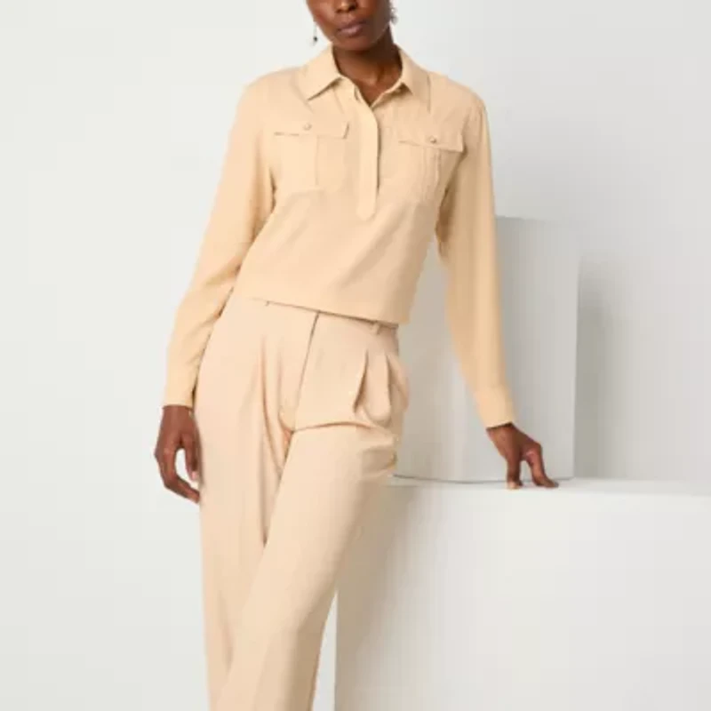 Worthington Womens Long Sleeve Crop Top