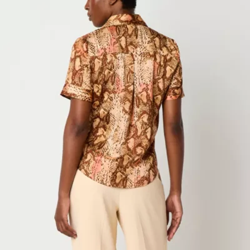 Worthington Womens Short Sleeve Regular Fit Button-Down Shirt