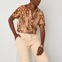 Worthington Womens Short Sleeve Regular Fit Button-Down Shirt