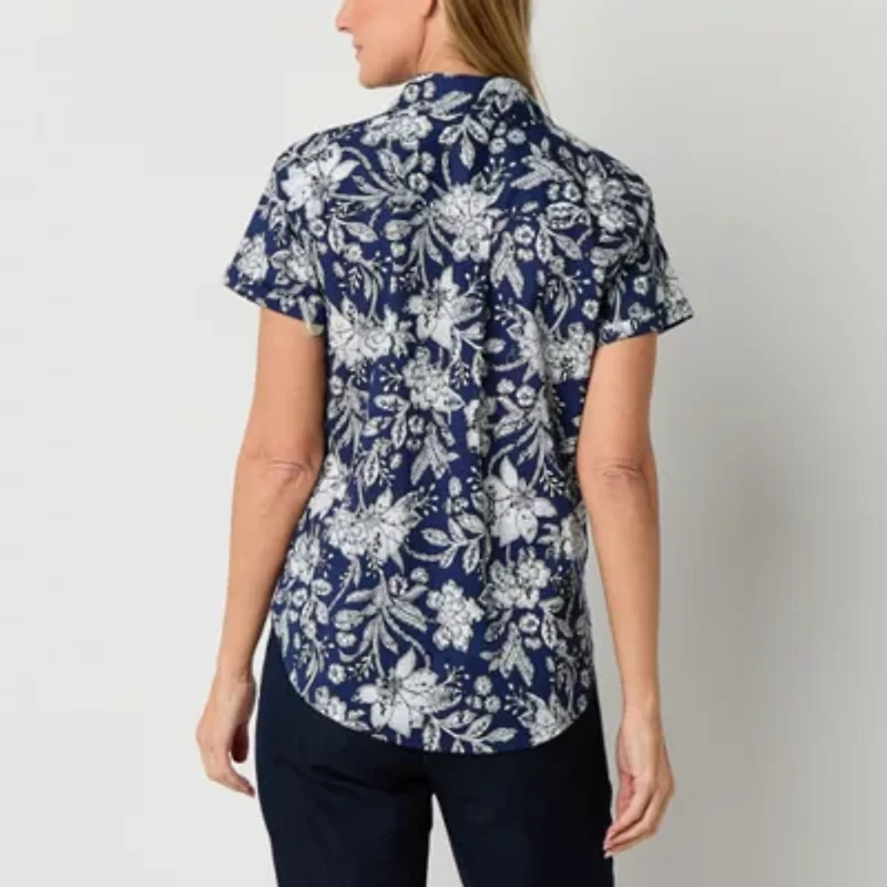 St. John's Bay Womens Short Sleeve Regular Fit Button-Down Shirt