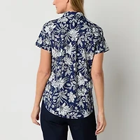 St. John's Bay Womens Short Sleeve Regular Fit Button-Down Shirt
