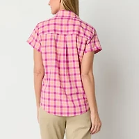 St. John's Bay Womens Short Sleeve Regular Fit Button-Down Shirt