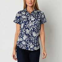 St. John's Bay Womens Short Sleeve Regular Fit Button-Down Shirt