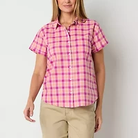 St. John's Bay Womens Short Sleeve Regular Fit Button-Down Shirt