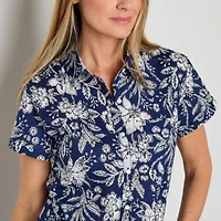 St. John's Bay Womens Short Sleeve Regular Fit Button-Down Shirt