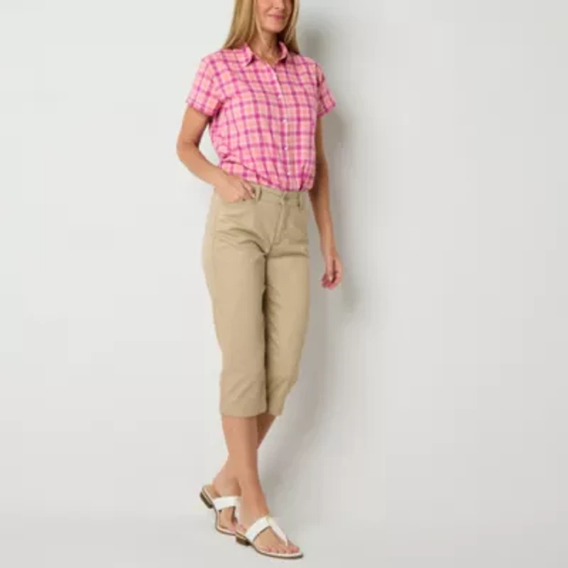St. John's Bay Womens Short Sleeve Regular Fit Button-Down Shirt
