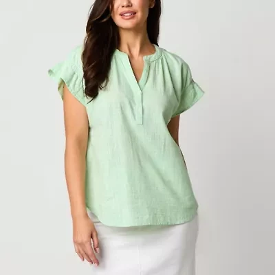 Liz Claiborne Womens V Neck Short Sleeve Blouse