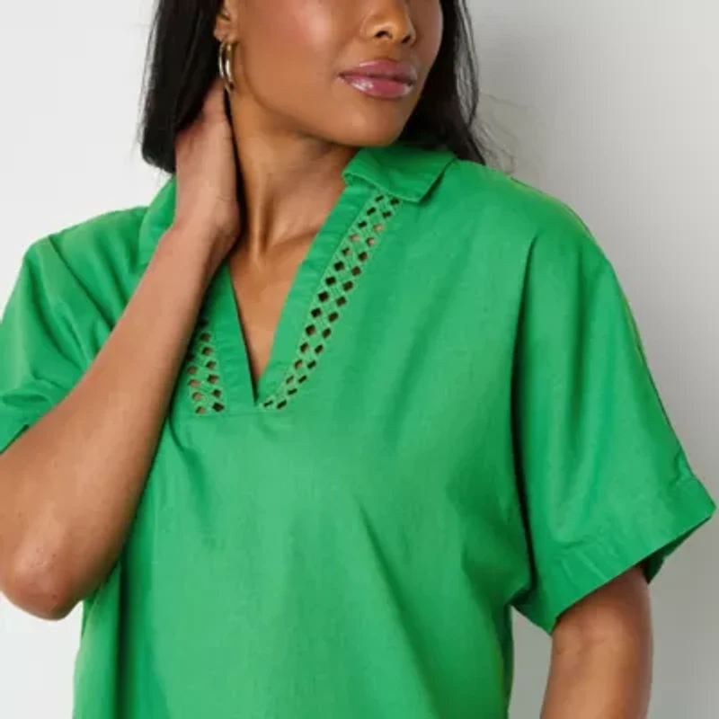 Liz Claiborne Womens V Neck Short Sleeve Blouse