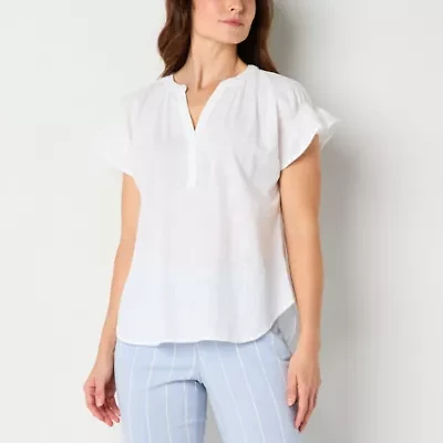 Liz Claiborne Womens V Neck Short Sleeve Blouse
