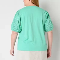 St. John's Bay Womens Plus Split Crew Neck Short Sleeve T-Shirt