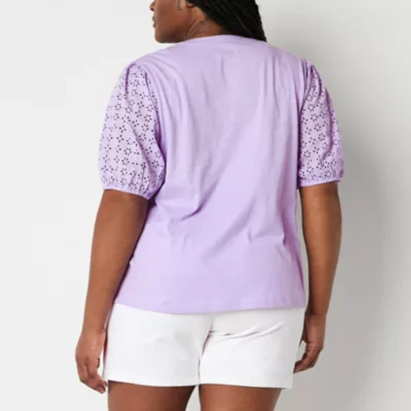 St. John's Bay Womens Split Crew Neck Short Sleeve Plus T-Shirt