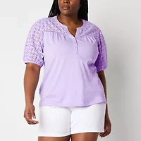 St. John's Bay Womens Split Crew Neck Short Sleeve Plus T-Shirt