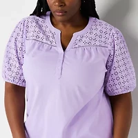 St. John's Bay Womens Split Crew Neck Short Sleeve Plus T-Shirt