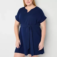 St. John's Bay Womens Belted Short Sleeve Plus Shift Dress