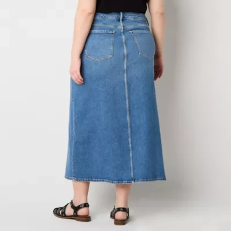 a.n.a Womens High Rise Long Denim Skirt Plus