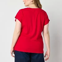 Liz Claiborne Womens V Neck Short Sleeve Plus T-Shirt