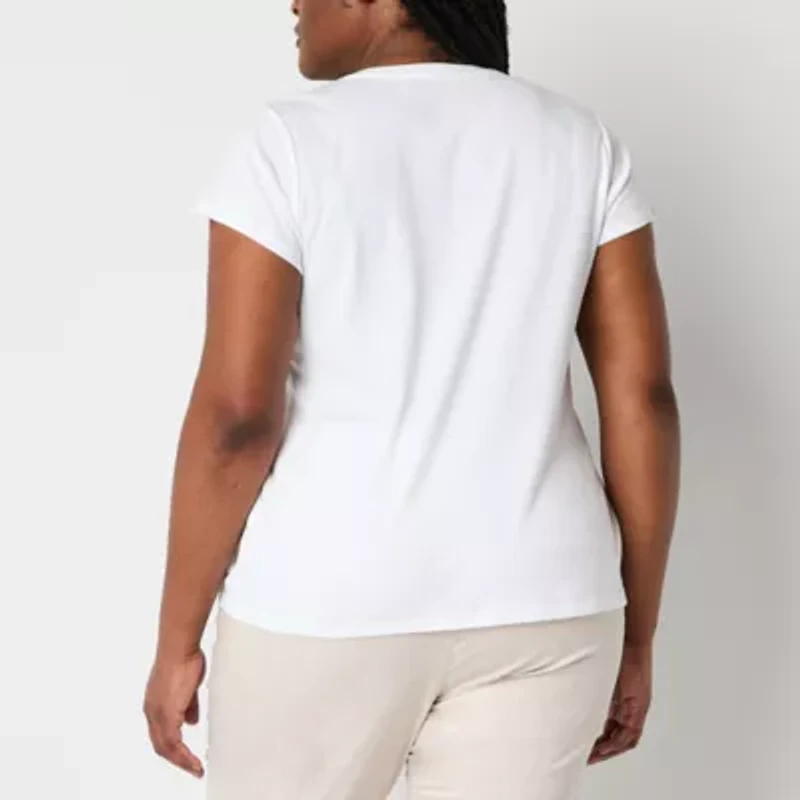 Liz Claiborne Womens Plus V Neck Short Sleeve T-Shirt