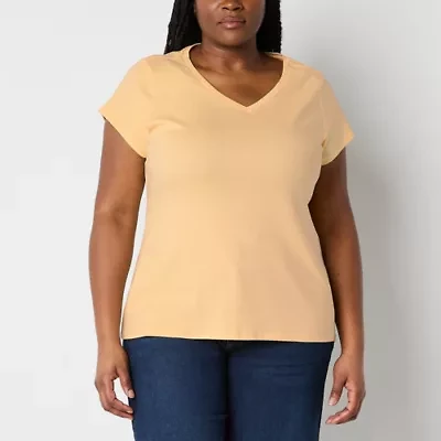 Liz Claiborne Womens V Neck Short Sleeve Plus T-Shirt