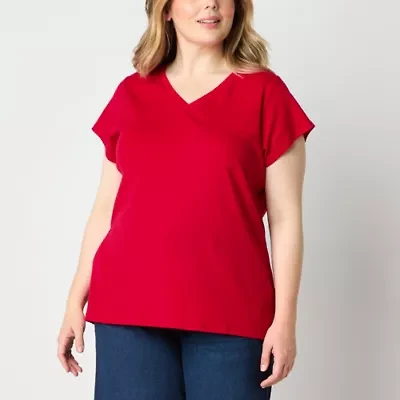 Liz Claiborne Womens V Neck Short Sleeve Plus T-Shirt