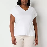 Liz Claiborne Womens Plus V Neck Short Sleeve T-Shirt