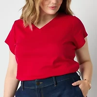 Liz Claiborne Womens V Neck Short Sleeve Plus T-Shirt