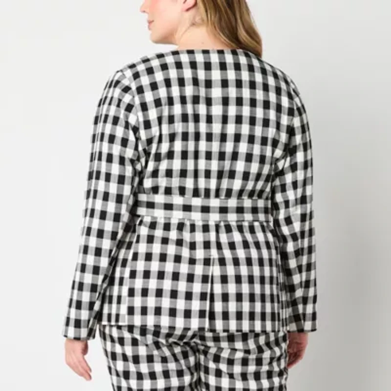 Liz Claiborne Womens Gingham Classic Fit Plus Blazer