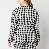 Liz Claiborne Womens Gingham Classic Fit Plus Blazer