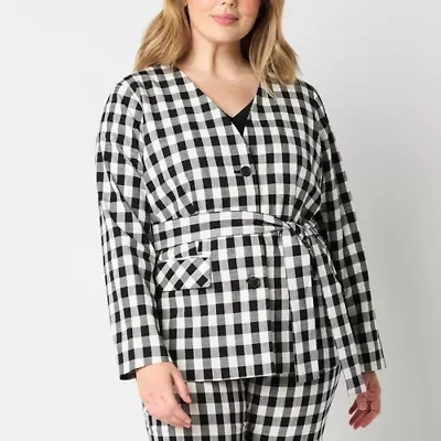 Liz Claiborne Womens Gingham Classic Fit Plus Blazer
