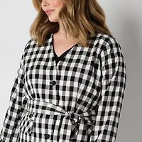 Liz Claiborne Womens Gingham Classic Fit Plus Blazer