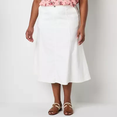 Liz Claiborne Womens Mid Rise Midi Plus A-Line Skirt