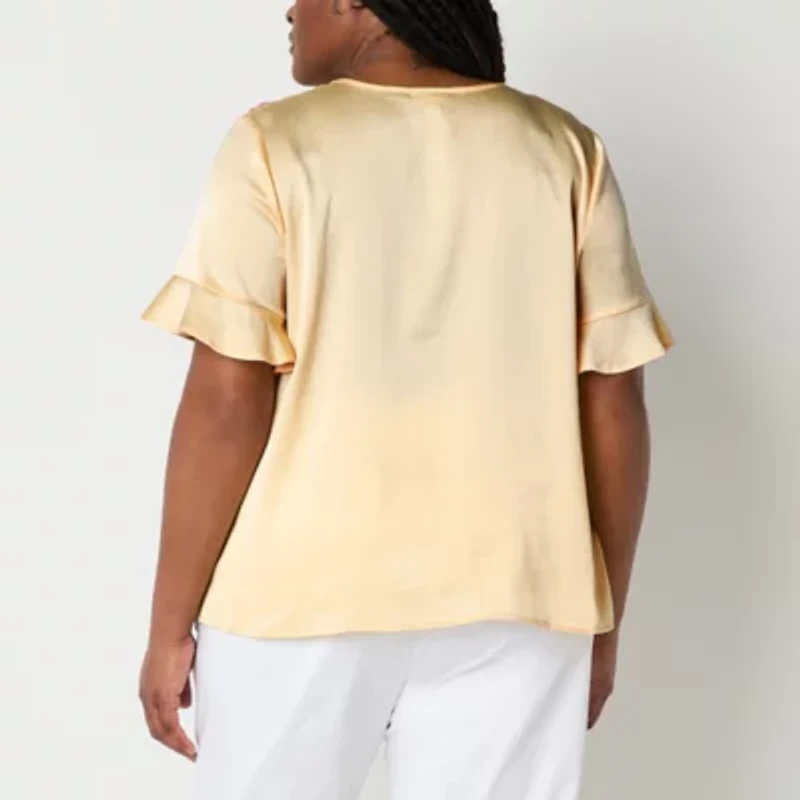 Liz Claiborne Womens V Neck Short Sleeve Plus Blouse