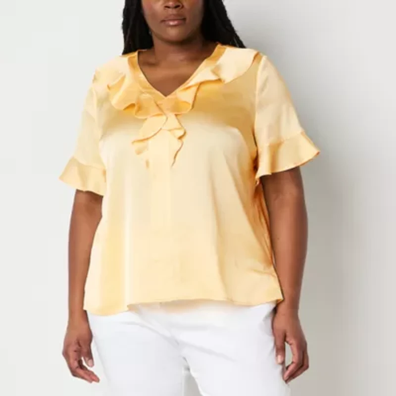 Liz Claiborne Womens V Neck Short Sleeve Plus Blouse