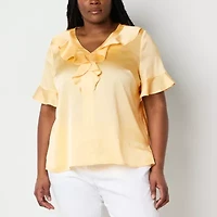 Liz Claiborne Womens V Neck Short Sleeve Plus Blouse