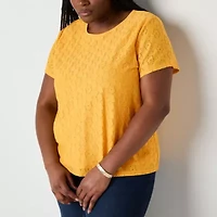 Liz Claiborne Womens Round Neck Short Sleeve Lace Plus Blouse
