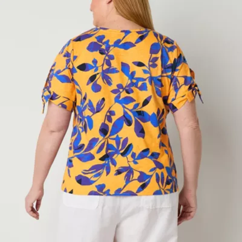 Liz Claiborne Womens Crew Neck Short Sleeve Plus Blouse