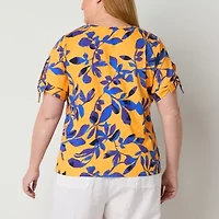Liz Claiborne Womens Crew Neck Short Sleeve Plus Blouse
