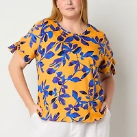 Liz Claiborne Womens Crew Neck Short Sleeve Plus Blouse