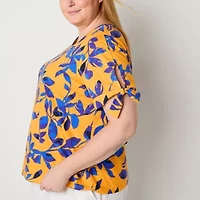 Liz Claiborne Womens Crew Neck Short Sleeve Plus Blouse