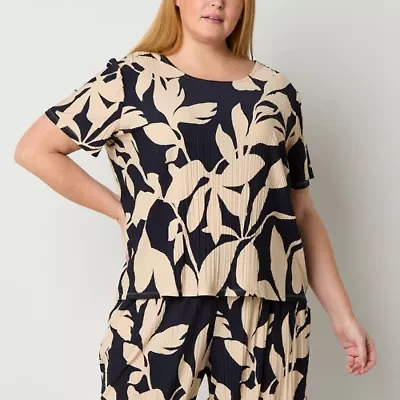 Liz Claiborne Womens Round Neck Short Sleeve Plus Blouse