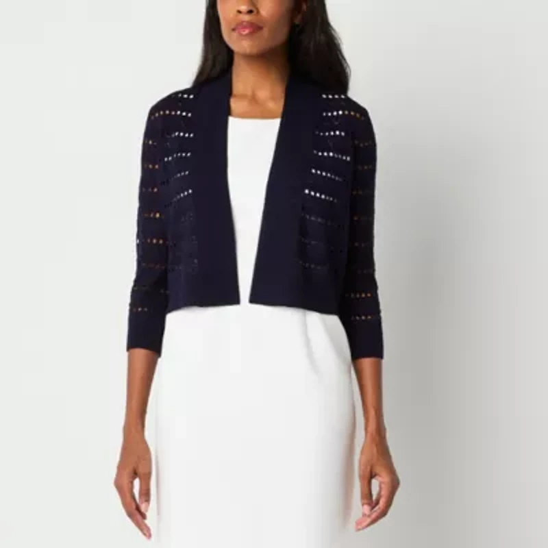 Perceptions Womens 3/4 Sleeve Chevron Shrug Petite